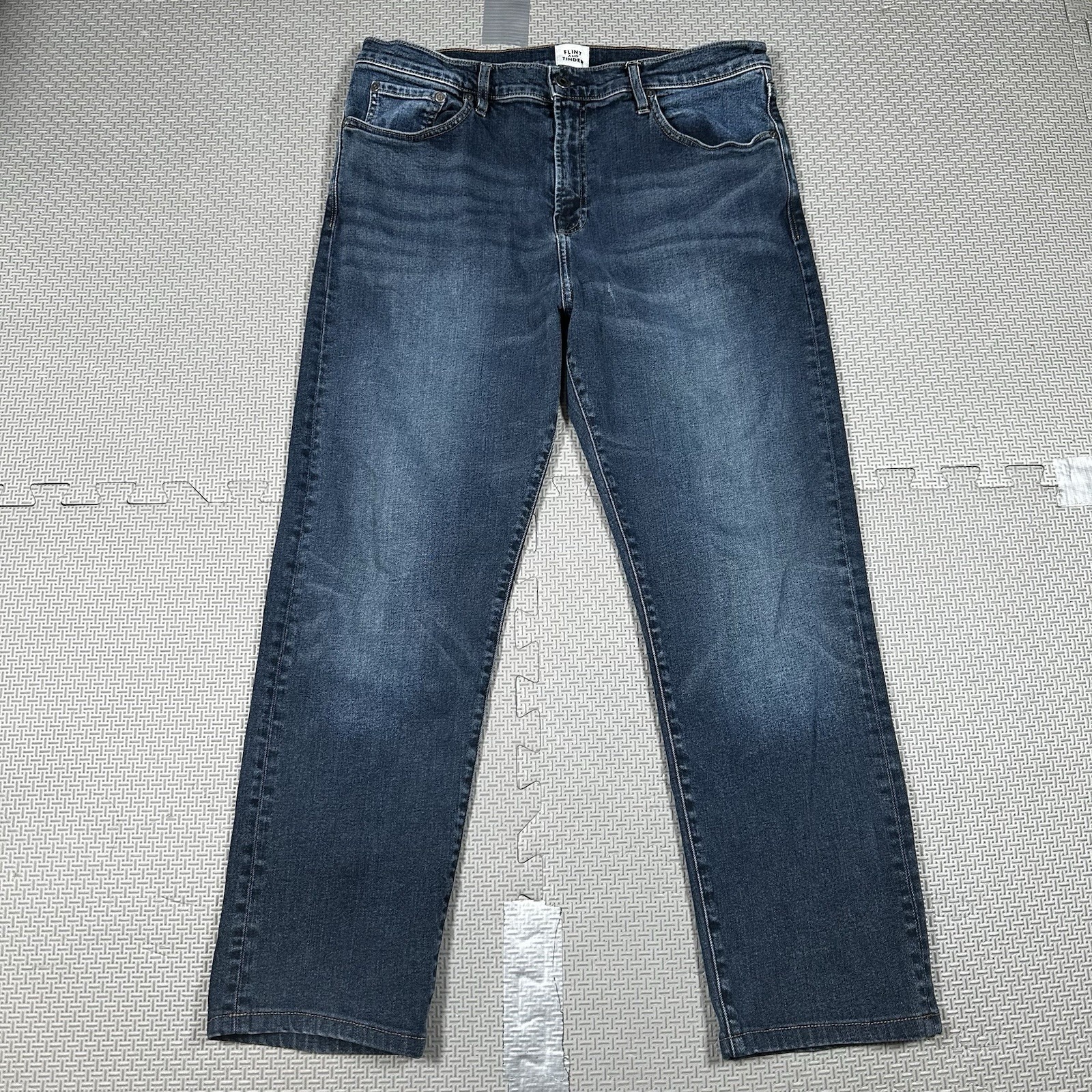 Flint And Tinder Jeans Mens 32x27* Blue Huckberry Slim Fit Tapered Stretch Usa